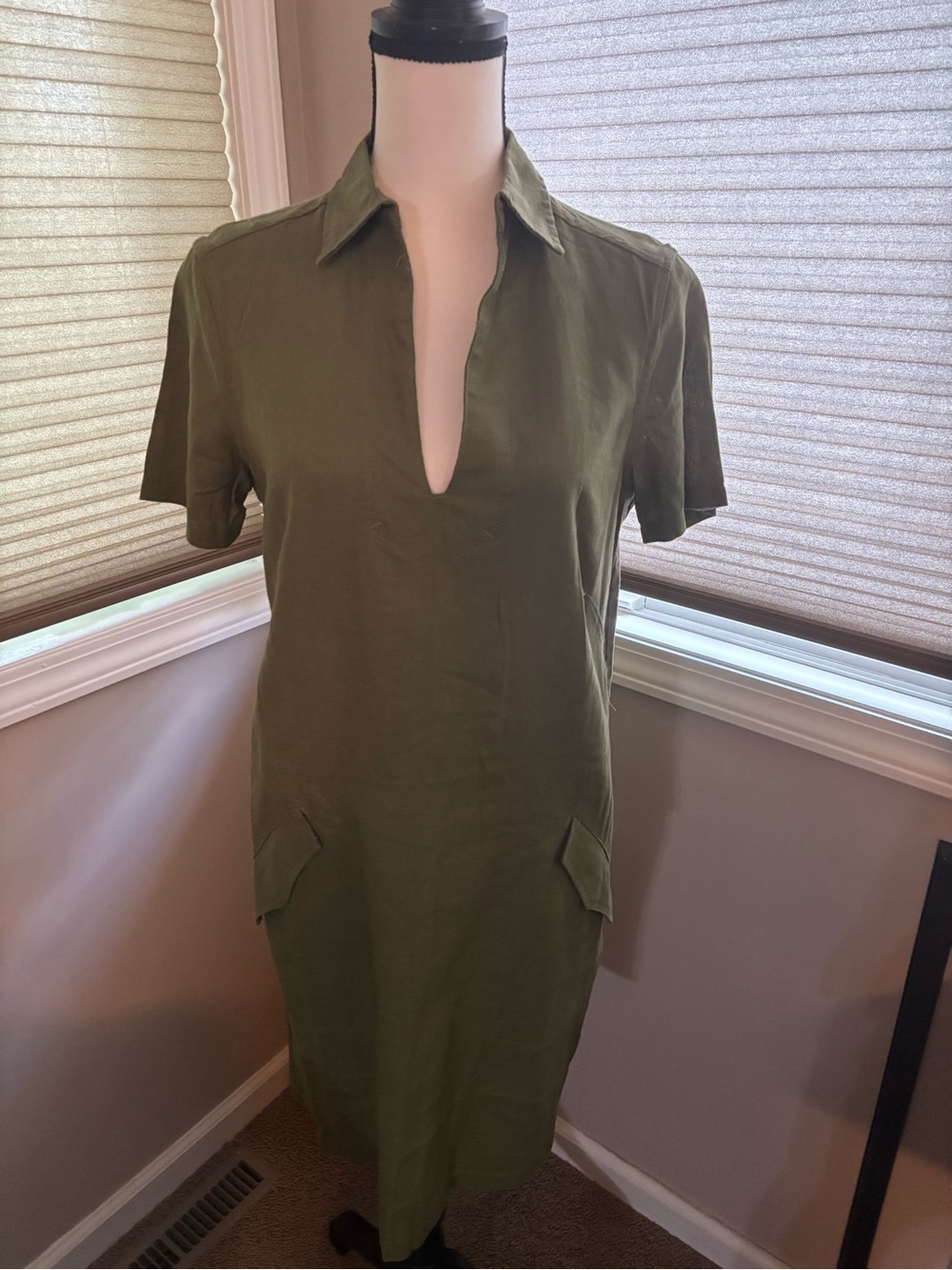 NWT Max Studio Olive Green Collared Midi Dress